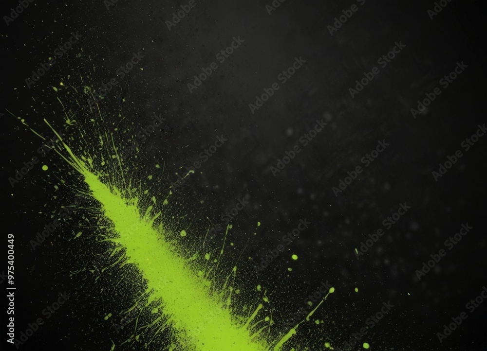 Poster a dark background with a vibrant splash of lime green paint, creating a dynamic and energetic visual