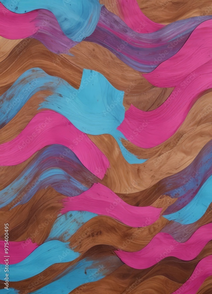 Poster a vibrant abstract pattern composed of overlapping brushstrokes in various shades of pink, blue, and
