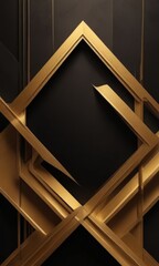 Fototapeta premium a striking geometric pattern composed of intersecting lines and shapes in gold and black, creating a sense of depth and complexity.