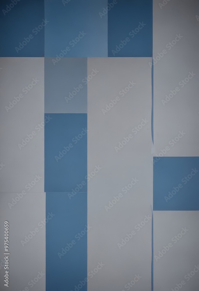 Poster a grid of blue and gray squares, with the blue squares slightly larger than the gray ones, creating 