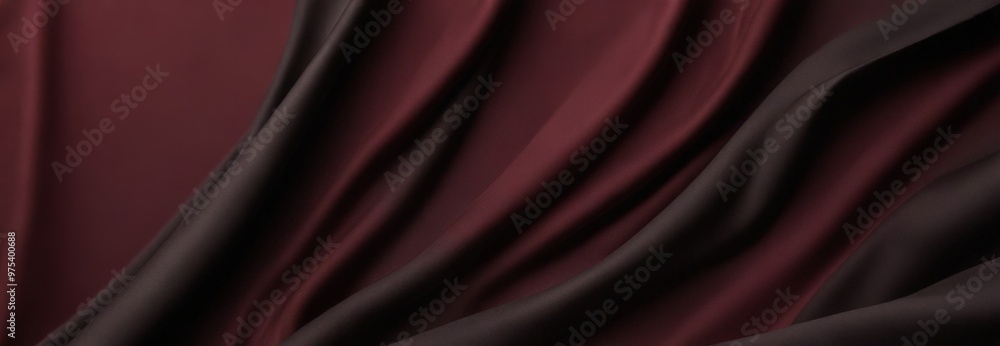 Poster a close-up view of a fabric with a dark red and maroon color scheme, featuring a smooth, flowing tex