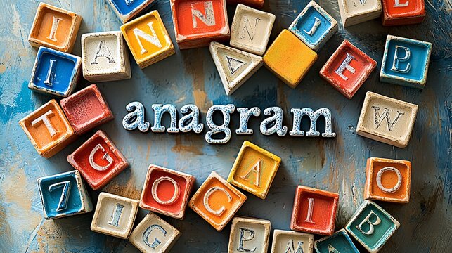A vibrant assortment of letter tiles forms playful anagrams, celebrating creativity and linguistic fun.