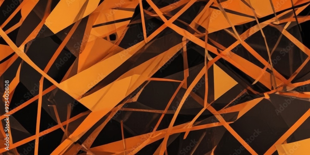 Poster the image is an abstract composition featuring overlapping orange and black lines and shapes, creati