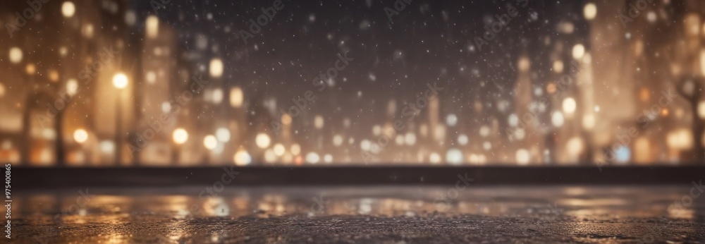 Poster a nighttime cityscape with a blurred background of lights, creating a bokeh effect.