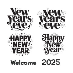 Naklejka premium A collection of Happy New Year 2025, vectors, and illustrations with a white background.
