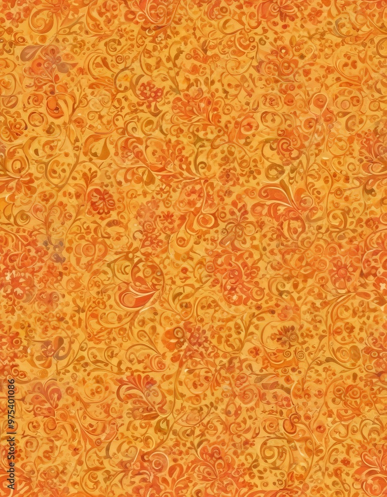Aufkleber a repeating pattern of orange and brown swirls and flowers, creating a vibrant and textured backgrou