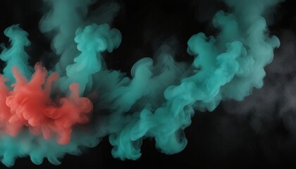 Vibrant smoke swirls in a dynamic display against a stark black background, with a subtle hint of red and blue in the center.
