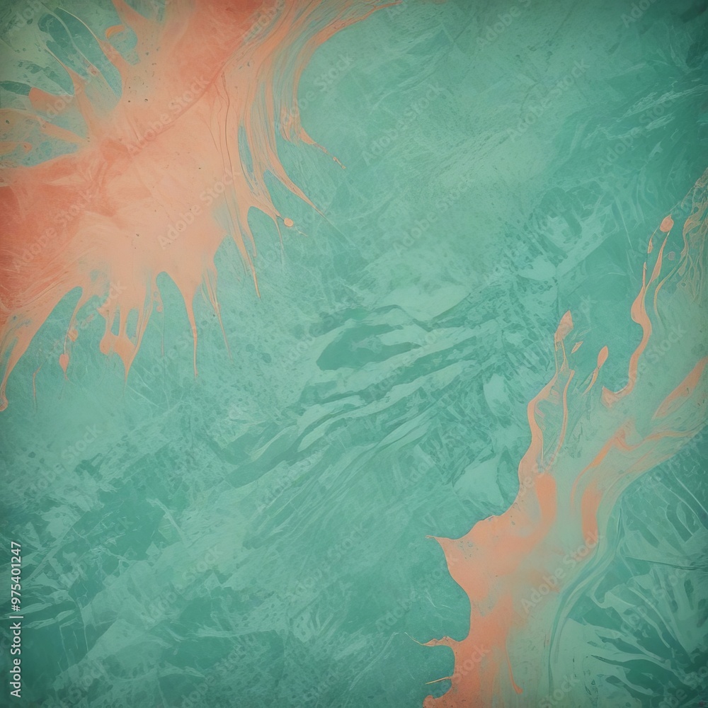 Poster a vibrant abstract pattern with a mix of green and orange hues, resembling a swirling, marbled effec
