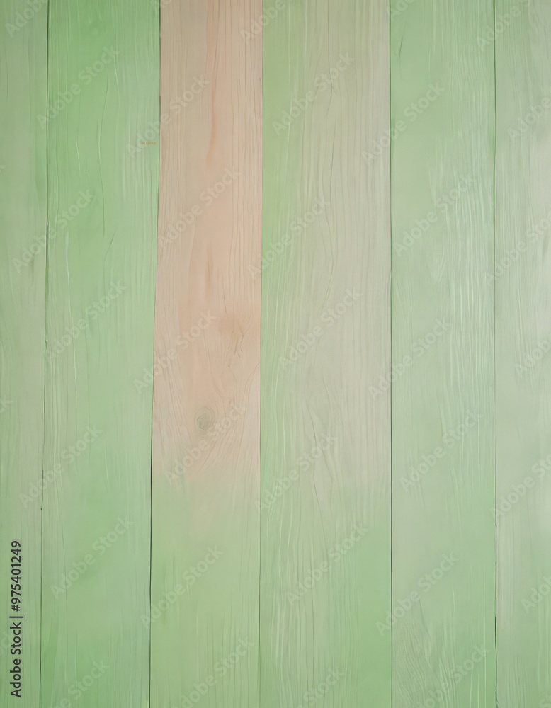 Poster a close-up view of a green wooden panel with a single light brown plank in the center, creating a su