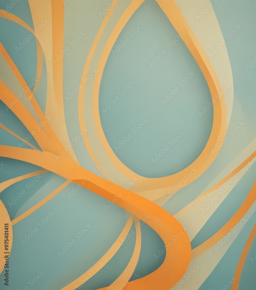 Poster a vibrant abstract composition with overlapping curved lines in shades of orange and blue, creating 