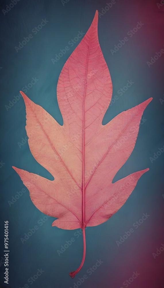 Poster a vibrant red maple leaf with a pointed tip and five large, fan-shaped leaves is displayed against a