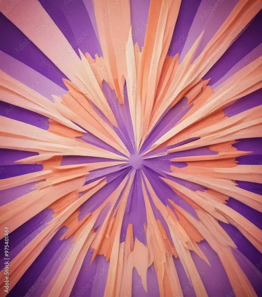 Poster a vibrant abstract composition of overlapping orange and purple lines radiating outwards, creating a
