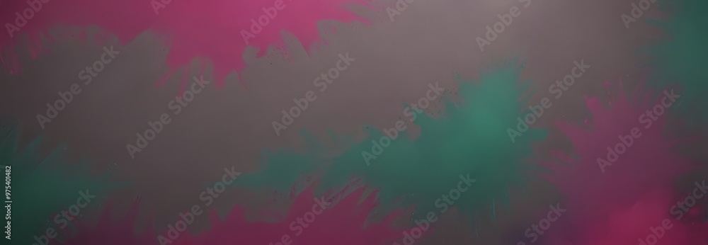 Poster a vibrant abstract painting with splashes of pink and green, creating a dynamic and energetic compos