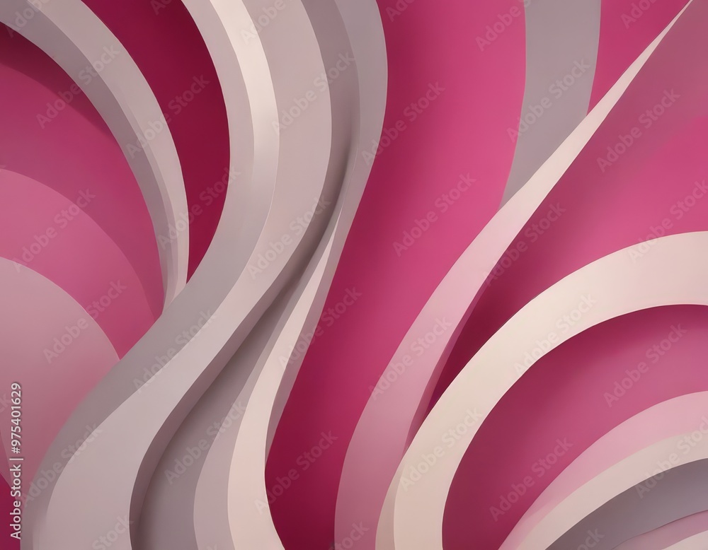 Poster a vibrant abstract composition of curved lines in shades of pink and white, creating a dynamic and v