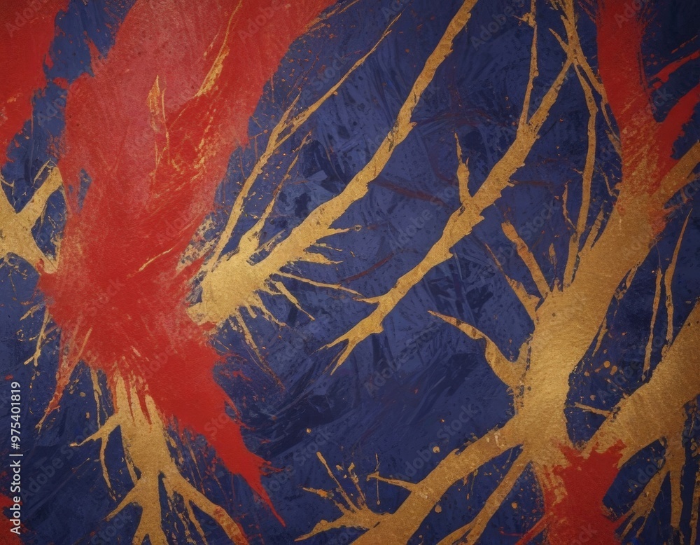 Poster a close-up view of a textured surface with a striking contrast between red and blue colors. the red 