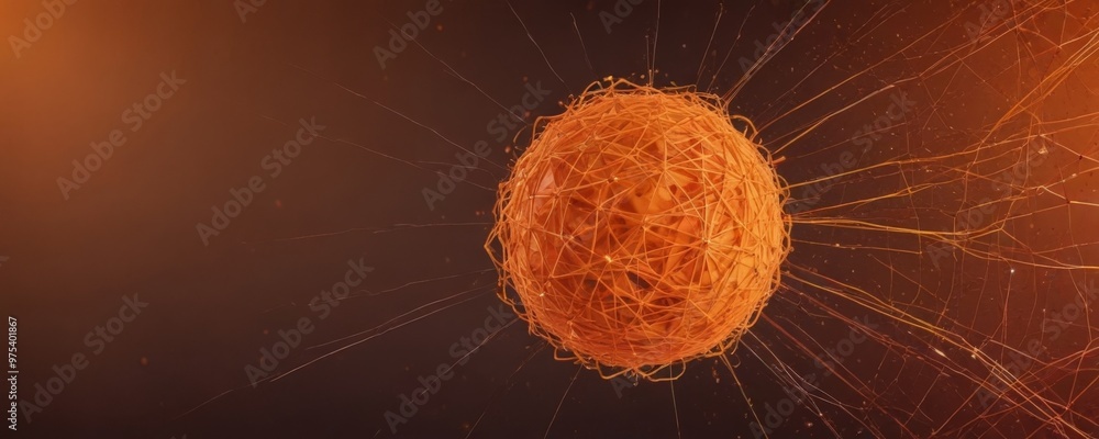 Poster a spherical object composed of numerous thin, interconnected lines radiating outwards from a central