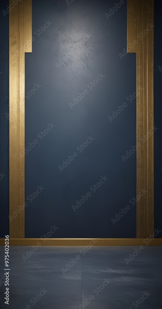 Aufkleber a dark blue wall with gold trim, creating a striking contrast. the wall is devoid of any objects or 