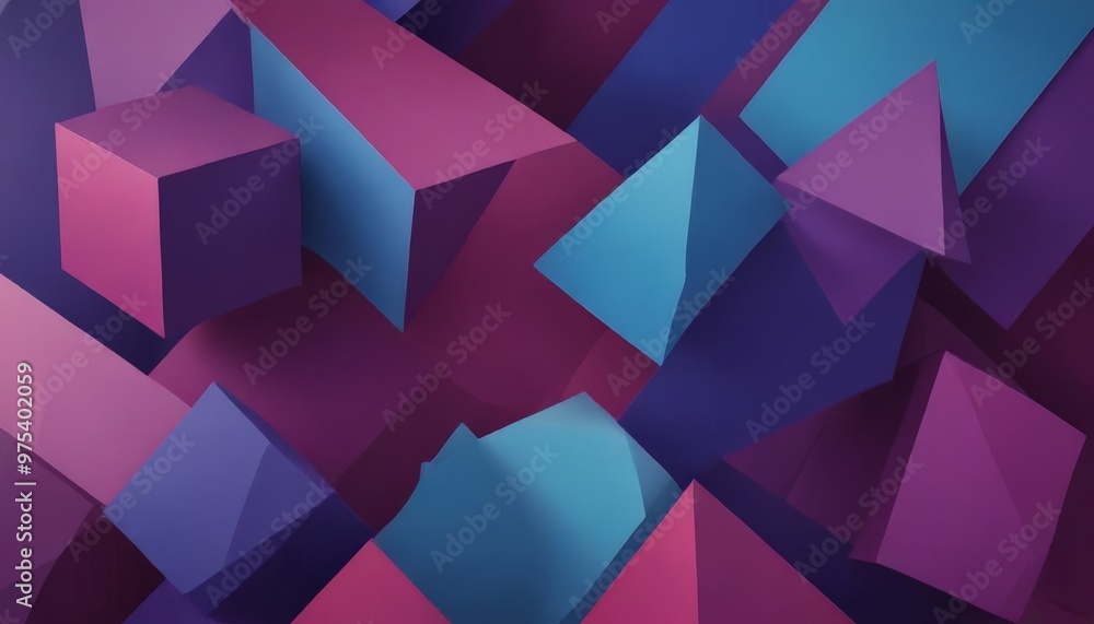 Poster the image presents a geometric pattern composed of various 3d shapes, including cubes, pyramids, and