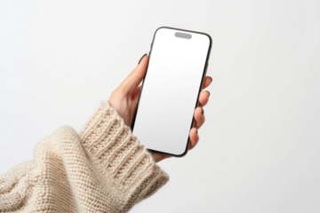 PNG hand holding phone screen mockup, transparent design