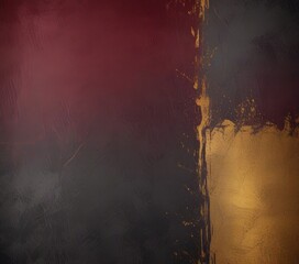 Fototapeta premium Abstract painting with a dark red background and a gold accent on the right side.