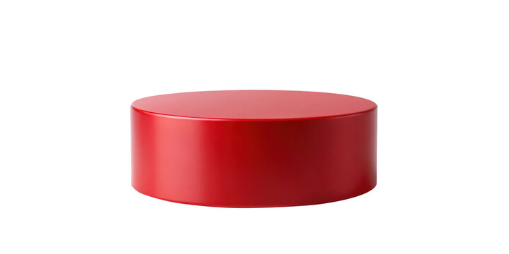Red glossy pedestal with bold design, perfect for retail displays or exhibitions. Its sleek and vibrant look complements modern interiors and showcases. Isolated on transparent background, png.