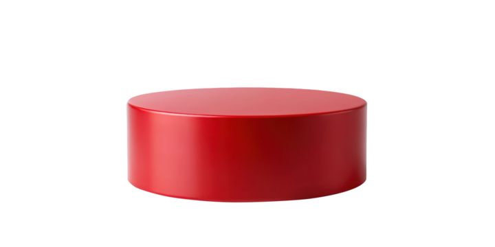 Red glossy pedestal with bold design, perfect for retail displays or exhibitions. Its sleek and vibrant look complements modern interiors and showcases. Isolated on transparent background, png.