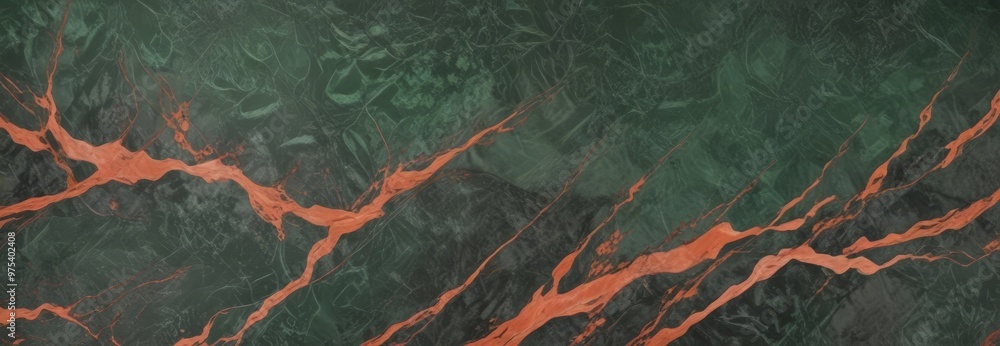 Aufkleber a close-up view of a marble surface with a striking pattern of orange and green swirls and lines.