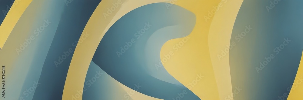 Poster a vibrant abstract composition with overlapping curved lines in shades of blue and yellow, creating a dynamic and visually striking effect.