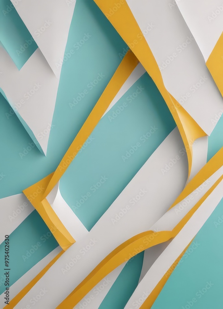 Poster a geometric abstract composition of intersecting lines and shapes in various shades of blue, white, 