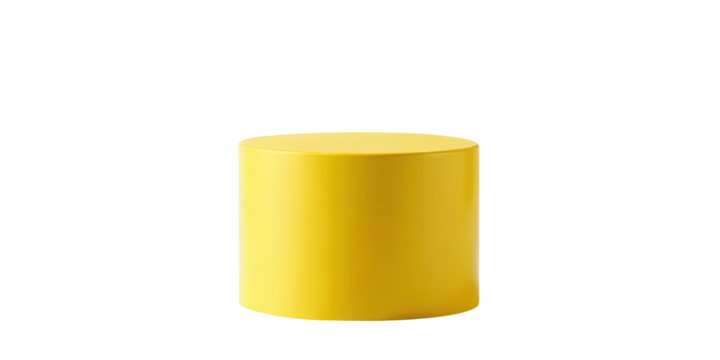 Yellow glossy pedestal designed for retail displays or product showcases. Ideal for modern exhibitions or interior decor. Isolated on transparent background, png.