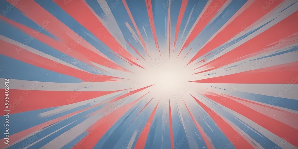 Poster a vibrant abstract background with red, white, and blue lines radiating outwards, creating a dynamic