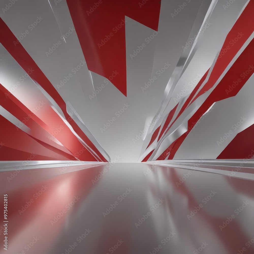 Aufkleber the image presents a 3d of a futuristic interior space, featuring a geometric design with red and wh