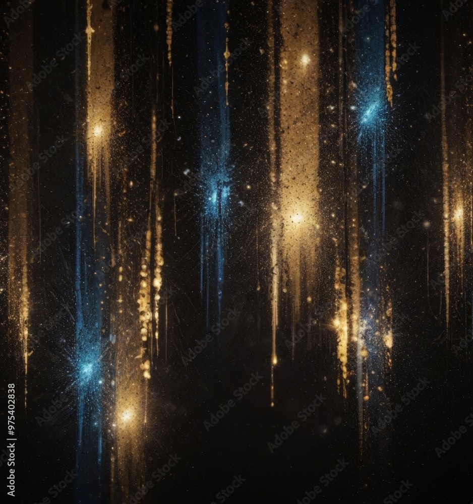 Poster a captivating scene of a dark background with streaks of light in various colors, including blue, ye
