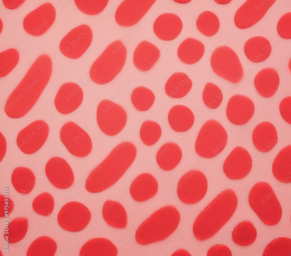 Poster a close-up view of a pattern of red dots on a pink background.