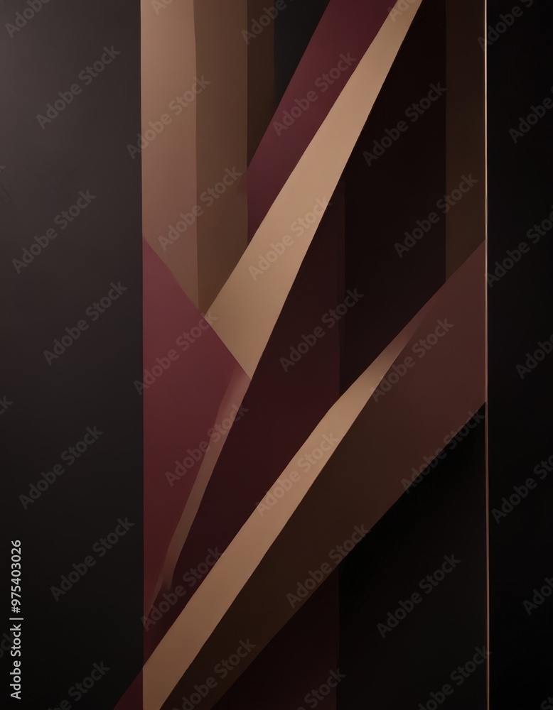 Poster abstract geometric composition featuring intersecting lines and shapes in various shades of brown an