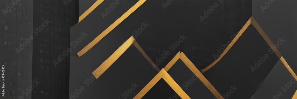 Poster a striking abstract composition of black and gold geometric shapes, with a gradient effect transitio