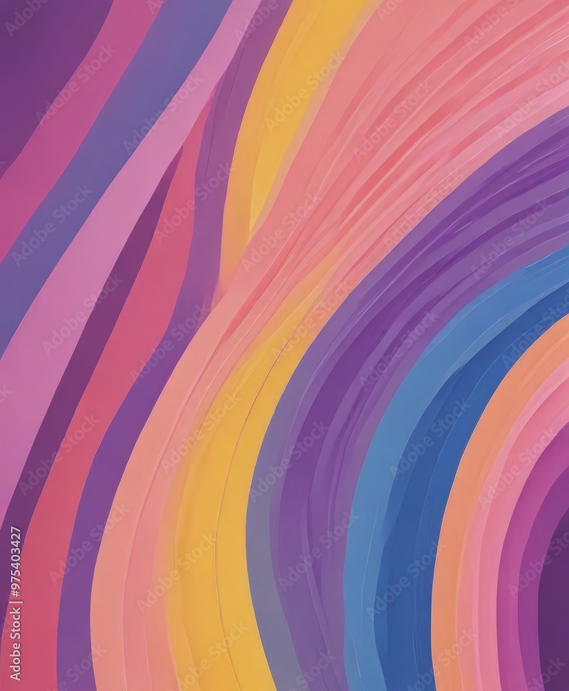 Poster a vibrant abstract composition of overlapping curved lines in various shades of pink, purple, yellow