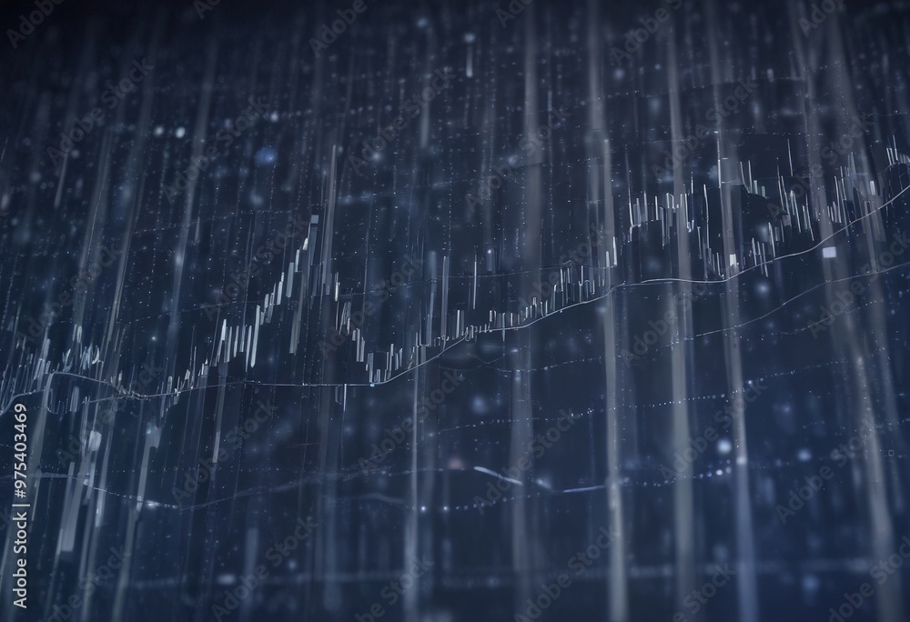 Poster a close-up view of a financial chart with a series of white lines and bars representing stock prices