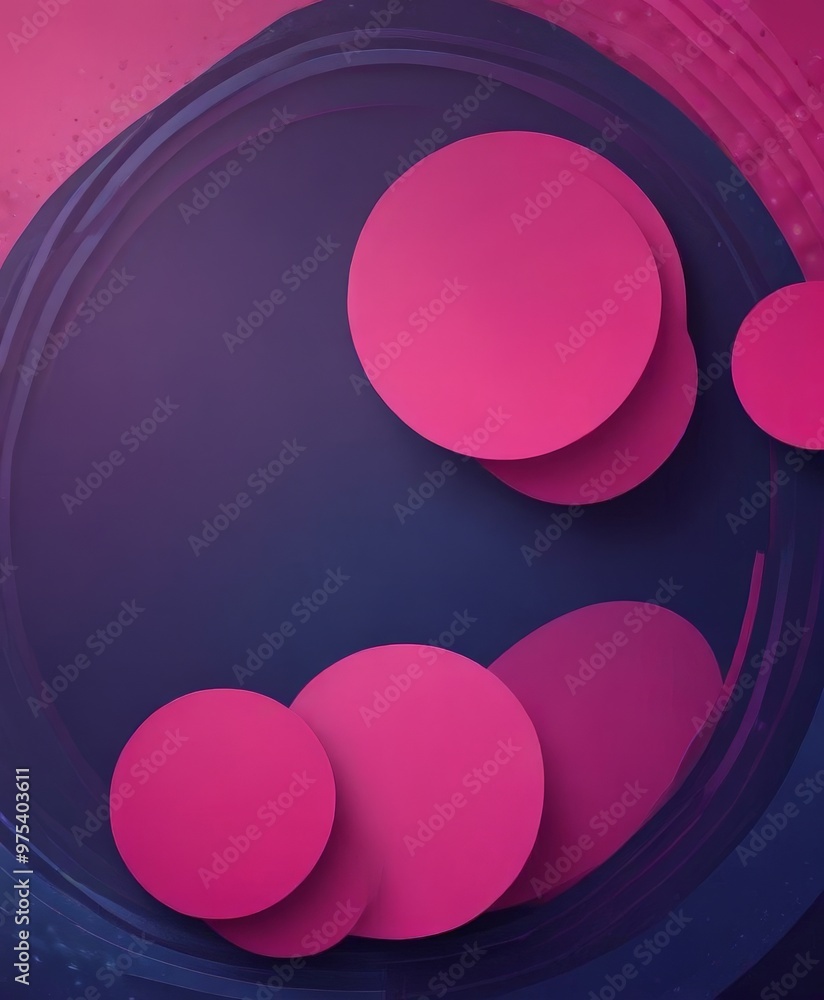 Poster a vibrant abstract composition of overlapping circles in shades of pink and purple, creating a dynam