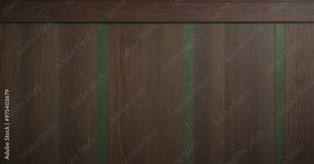 Poster a close-up view of a dark wood panel with vertical green stripes running horizontally across it.