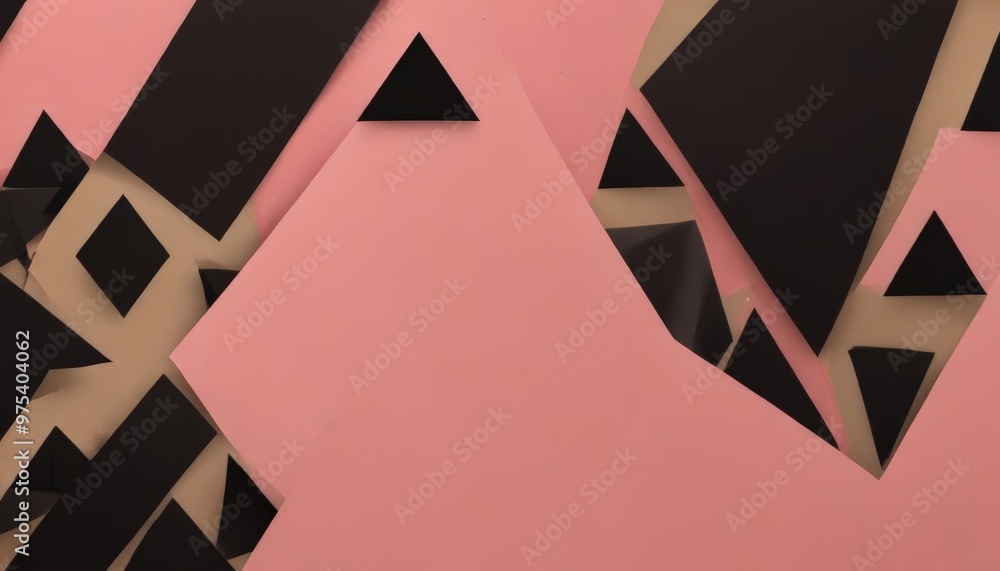 Poster a geometric pattern composed of various black and pink triangles and rectangles, creating a visually