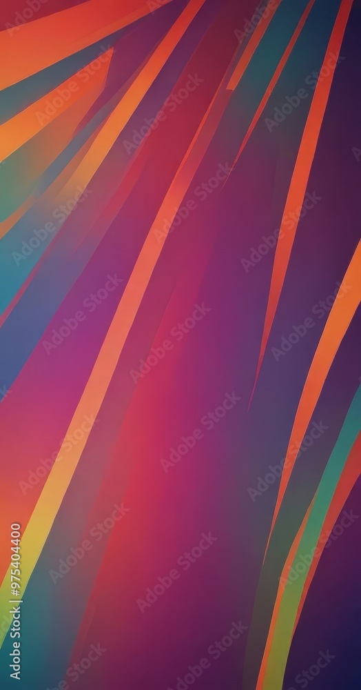 Poster a vibrant abstract composition with diagonal lines in various colors, including orange, purple, and 