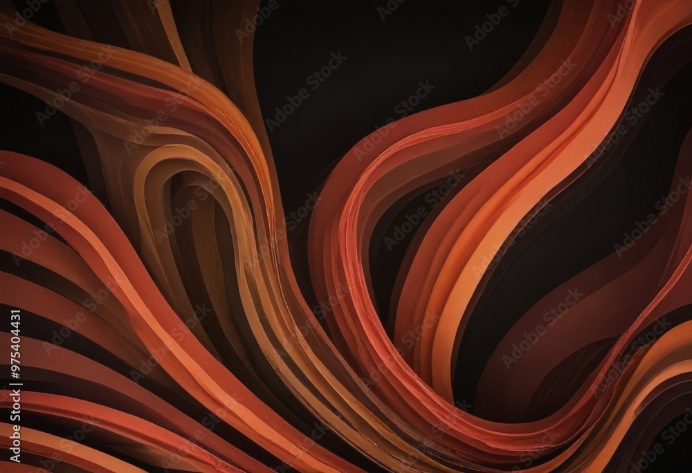 Poster a striking abstract composition of overlapping curved lines in shades of orange and brown, creating 