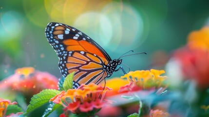 Obraz premium Butterflies border with flowers butterfly outdoors nature.