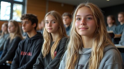 Students engaged in a learning environment during a classroom session at a school on a sunny day