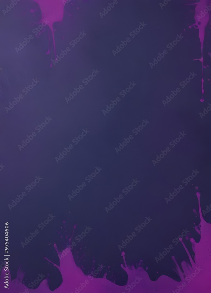 Poster a dark purple background with splashes of pink and purple paint, creating a dynamic and abstract vis