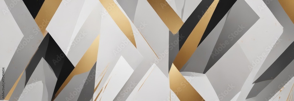 Aufkleber a geometric abstract composition with intersecting lines and shapes in various shades of gray, black