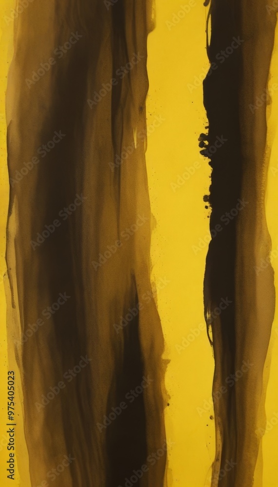 Aufkleber abstract painting with vertical lines in black and yellow, creating a sense of depth and movement.