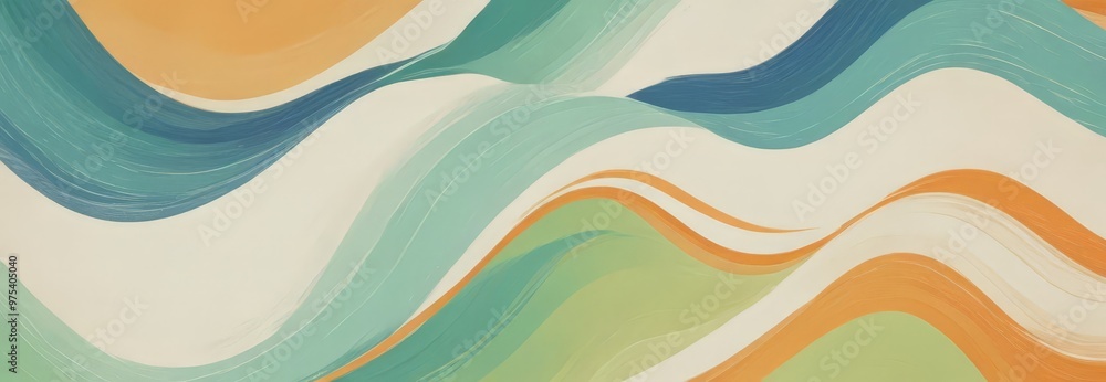 Aufkleber a vibrant abstract composition of overlapping curved lines in various shades of green, blue, orange,