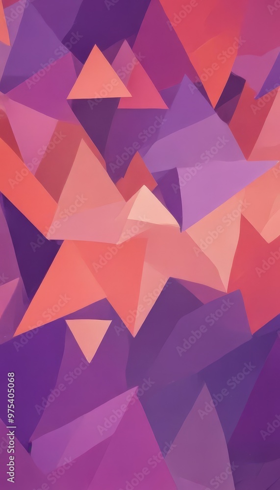 Aufkleber a vibrant abstract composition of overlapping triangles in various shades of pink, purple, and orang